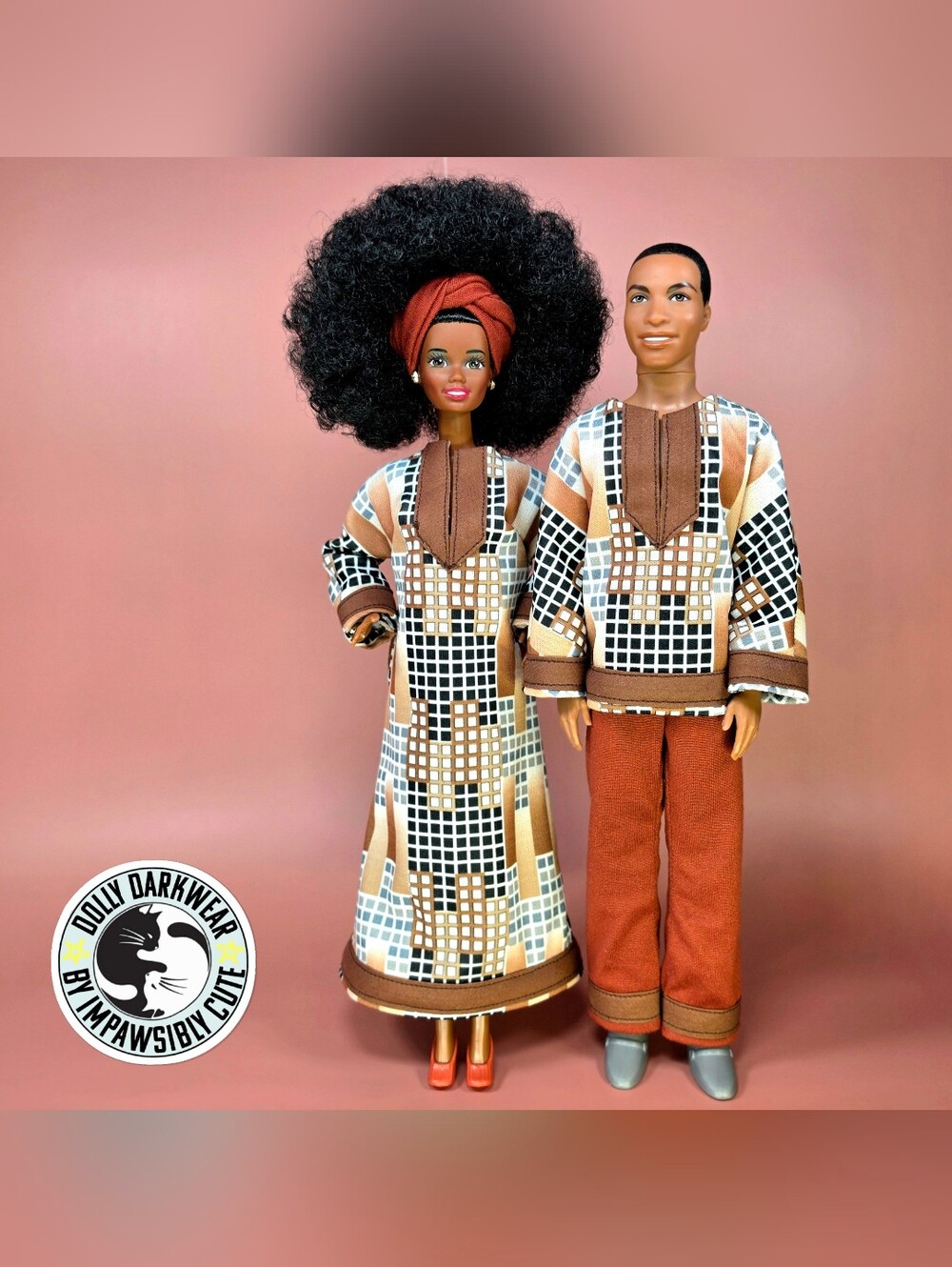 For Christie Barbie and Curtis Ken Doll- 70s African Inspired Matching Set